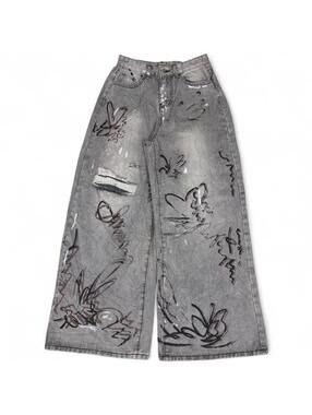 Baggy Grey shade painted design denim jeans